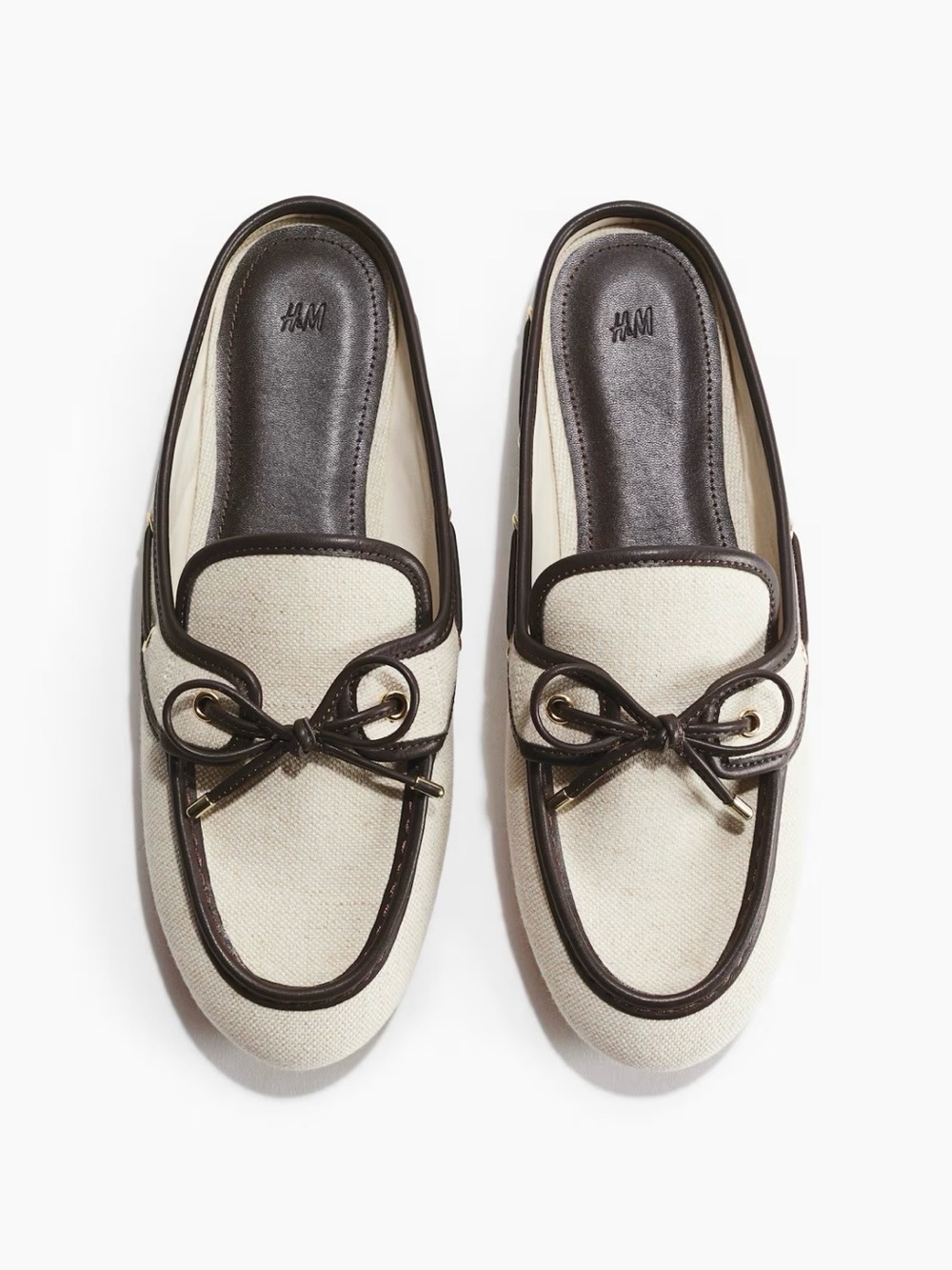 H&M Cream Canvas Loafers with Dark Brown Trim
